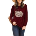 thumbnail image 2 of Femmes Halloween Drôle Sweat-Shirt Citrouille Graphique Pulls Léopard Haut Manches Longues Col Rond Chandail, 2 of 3