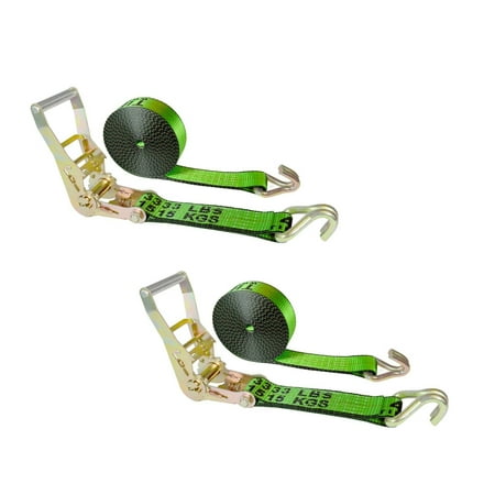 

Mega Cargo Control USA 2 Pack Heavy Duty 2 x 30 Ratchet Tie Down Strap W/ Wire J Hook WLL: 3333 lbs Green