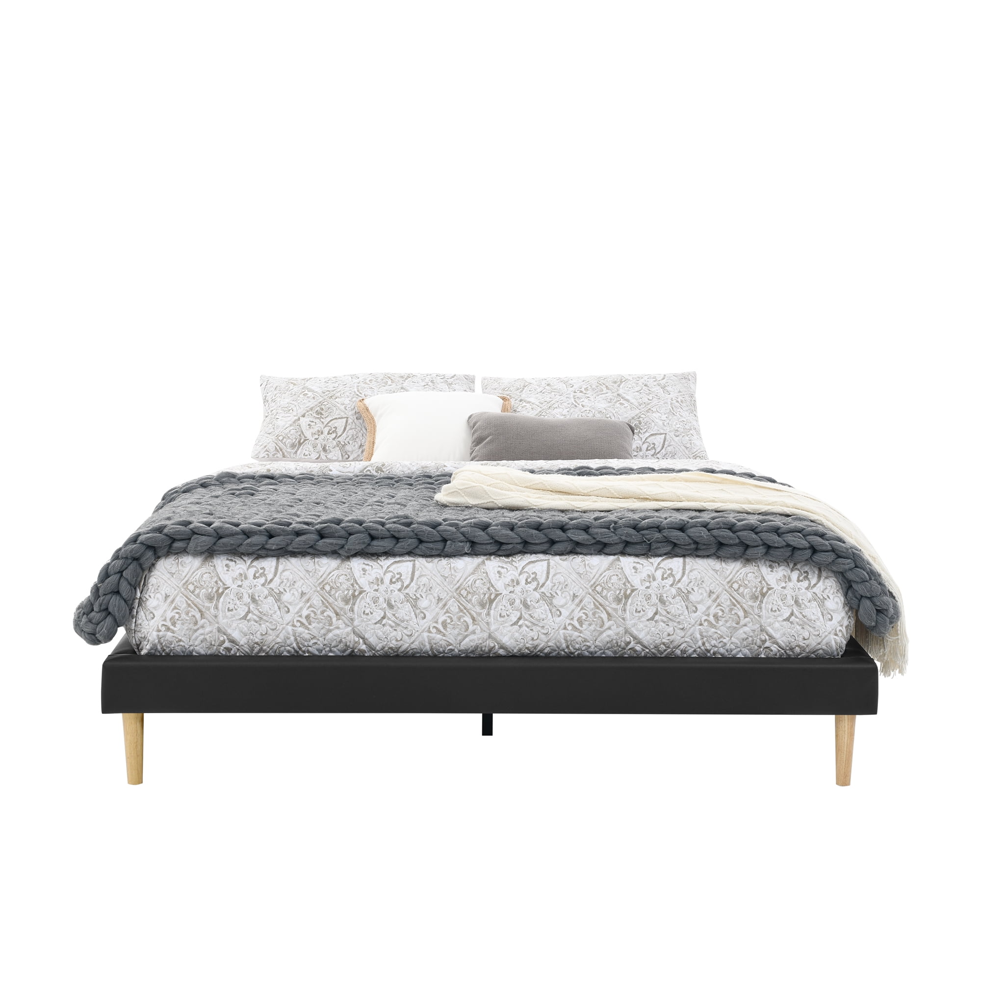 Headboard-Free King Size Wood Slat Platform Bed Frame,Black