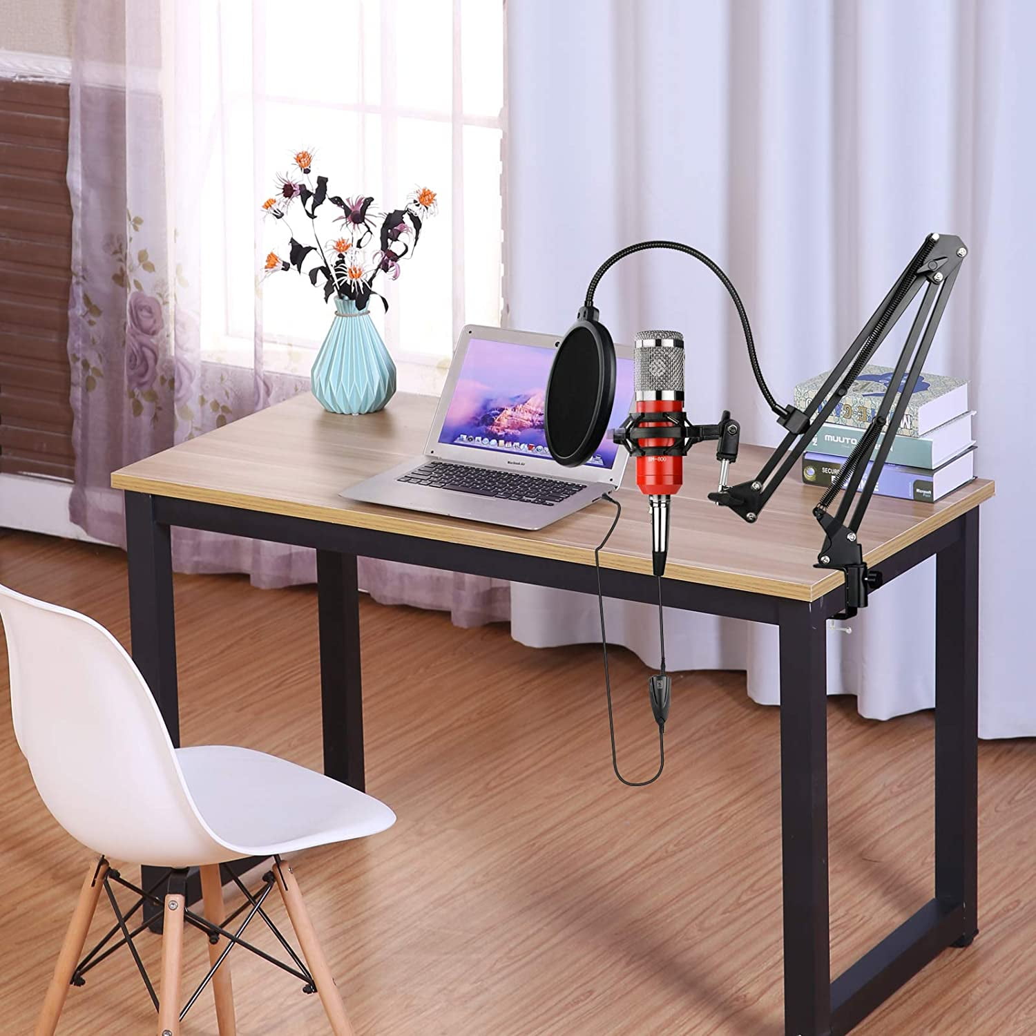 Podcast Microphone Bundle, BM800 Microphone Kit with Live Sound Card, Condenser Microphone & DJ Mixer with Adjustable Mic Suspension Scissor Arm, Shock Mount & Filter for Studio Recording & Broadcas