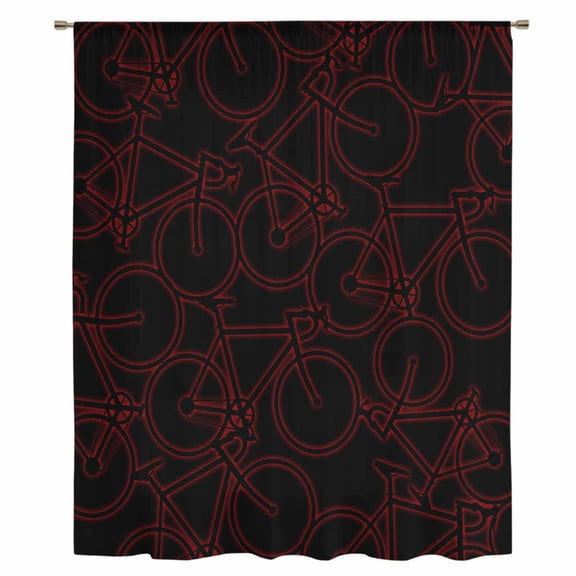 Red Black Bicycles Sheer Curtains 84 Inches Long, Hand-drawn Vehicle Modern Art Light Filering Curtains, Breathable Simi Curtain Privacy Drapes for Living Room Bedroom Lightweight Window Treatment