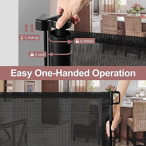 85 Inch Extra Wide Retractable Baby Gate Indoor Extra Long Baby Gate Outdoor Extra Large Dog Gate Child Gates for Wide Openings Mesh Pet Gate for Stairs Dog Gates for Doorways, Porches, Black