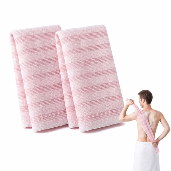 Pink Exfoliating Shower Towel 2 Pack, Portable Back Scrubber Washcloth for Body