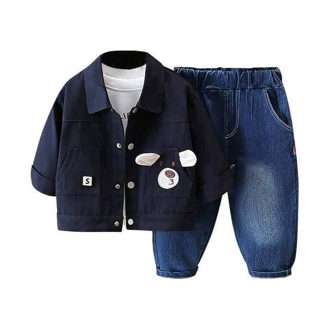 Odeerbi 6M-3Y Niños Conjunto de Tres Piezas Sudaderas de Manga Larga Camisetas de Manga Larga Chaquetas de Trabajo Pantalones Vaqueros Conjunto de Tres Piezas