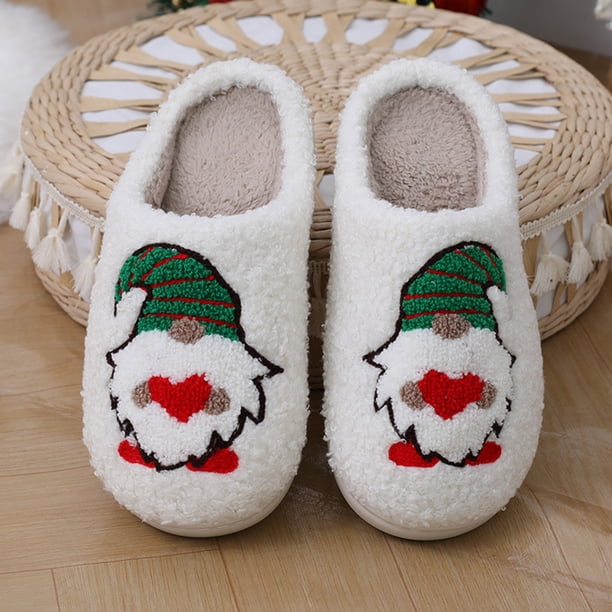 Pantufla Zapatillas navideñas de piel esponjosa, zapatos peludos interiores enanos de dibujos animados para invierno en interiores Likrtyny Tenis De Mujer Tenis De Hombre
