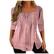 thumbnail image 2 of Puntoco Tops de verano para mujer Moda casual Color sólido Cuello cuadrado Jersey Manga larga Empalme de encaje Top Liquidación Puntoco Puntoco-1770, 2 of 5