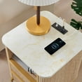 thumbnail image 3 of OKD Faux Marble Tabletop Nightstand with Charging Station, Modern Luxury Wood Side Table with 2 Drawers & Gold Metal Decor for Living Room Bedroom, Natural Oak, 3 of 7