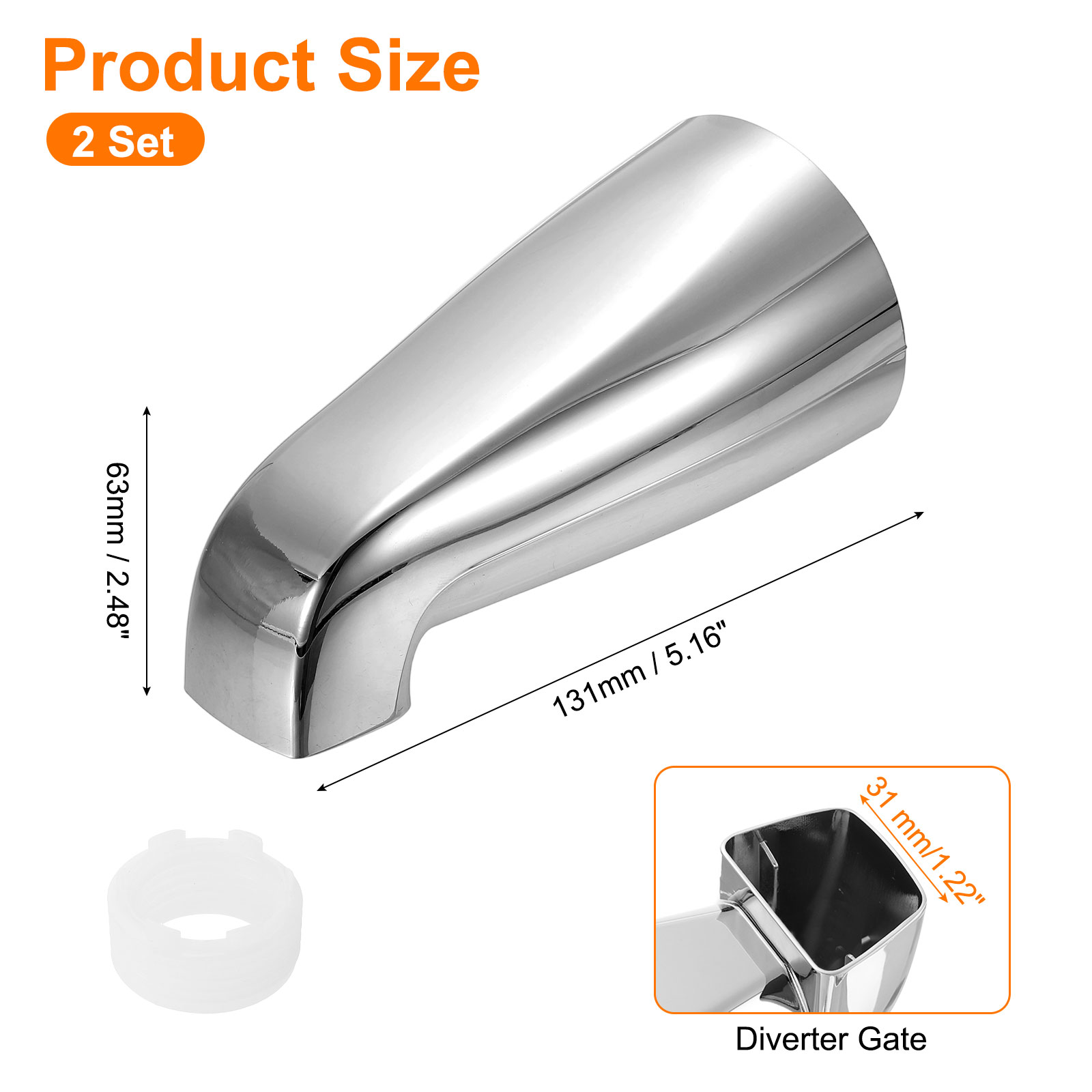 Uxcell 2Pack Universal Bath Tub Spout, Zinc Alloy Bath Spout Bathtub Faucet with Adapter for 1/2 Inch Water Tub for Bathroom Kitchen, Silver
