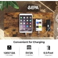 thumbnail image 5 of Table with Charging Station, Narrow Side Table with 2 Wooden Drawers, USB Ports and Power Outlets, Nightstand Sofa Table for Small Spaces, Living Room, Bedroom,Rustic Brown, 5 of 16