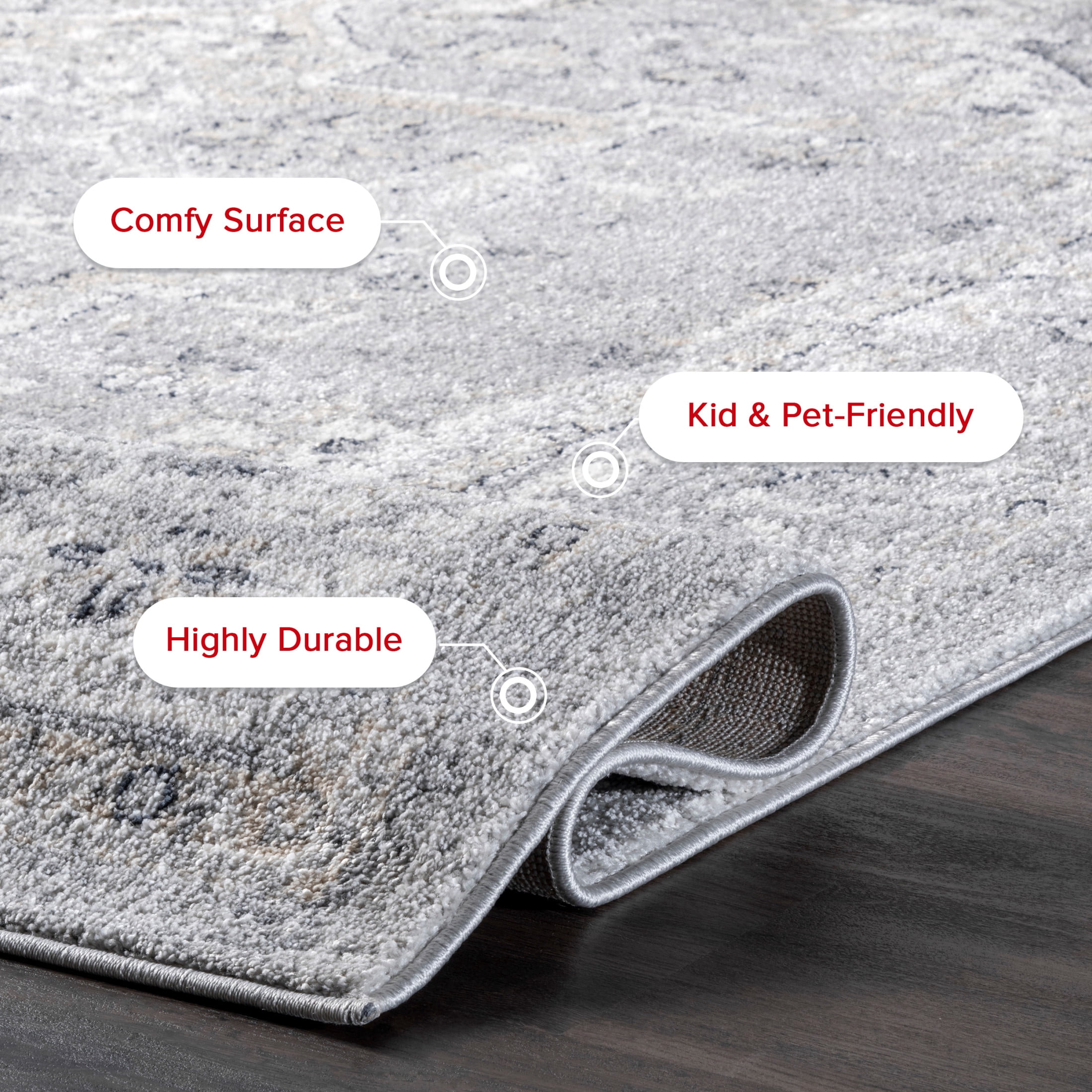 nuLOOM Gena Distressed Transitional Medallion Area Rug, 6' x 6', Square, Gena Light Grey