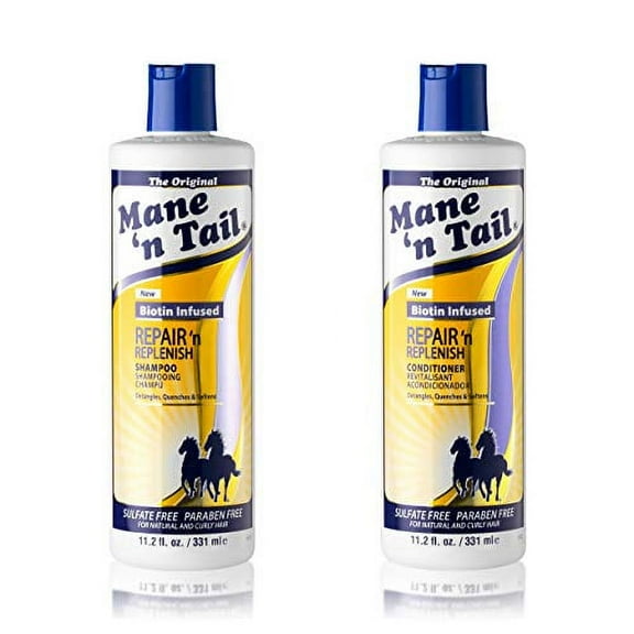 Mane ’n Tail Repair ’n Replenish Shampoo & Conditioner (Pack of 2) – Sulfate-Free, Gentle Cleansing & Nourishing System for Curly & Natural Hair (11.2 oz Each)