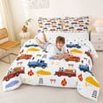 thumbnail image 3 of Castle Fairy Hand Drawn Fire Truck Full Size Comforter Sets 3 Pieces for Teens, Road Barrier Print Bedding Sets for Toddler Bedroom, Red Blue, 3 of 6