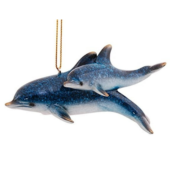 Cape Shore Mother and Baby Dolphins Swimming Christmas Holiday Ornament Resin