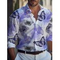 thumbnail image 1 of Camisa casual de mariposa para hombre para salidas diarias, fines de semana, otoño e invierno, solapas, mangas largas, blanco, azul, morado, 1 of 6