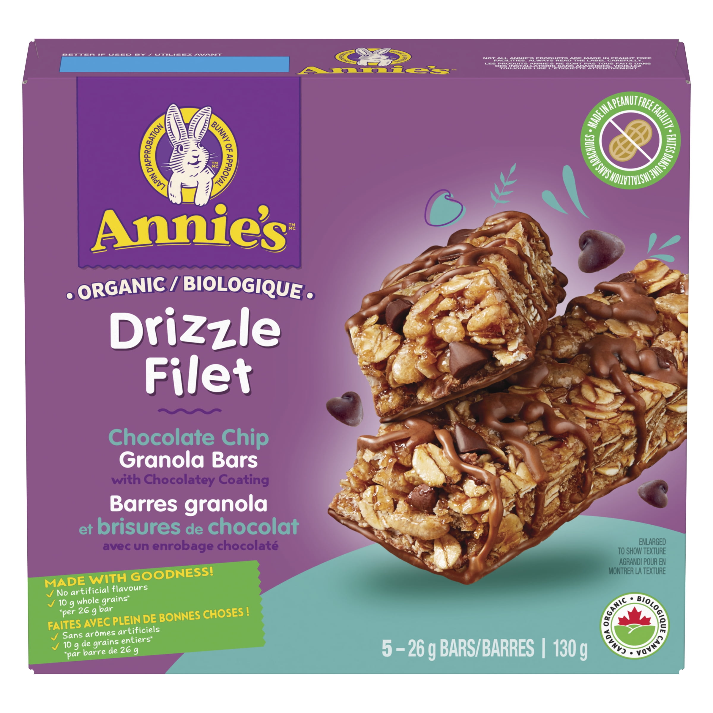 Annie's Biologique Filet et brisures de chocolat Barres granola