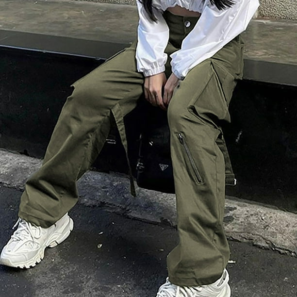 Women's Stretch Woven Pocket Cargo Casual Trousers