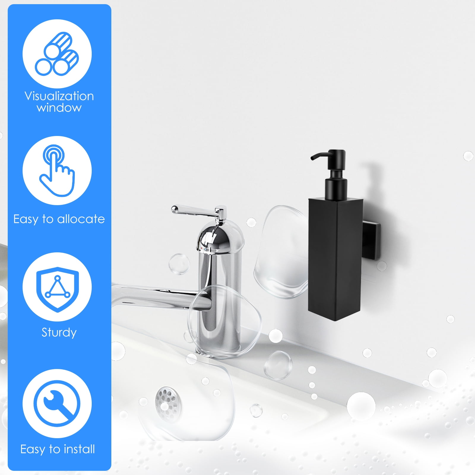 FKSZLL Soap Dispenser Wall Mounted Hand Shampoo Dispenser for Bathroom Matte Black Stainless Steel Soap Dispenser with Screw Shower for Home Bathroom Kitchen