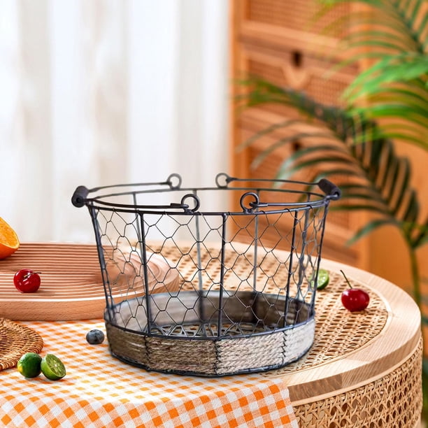 Cesta de almacenamiento de alambre para huevos, cesta tejida de alambre de hierro, soporte para frutas, organizador, cesta decorativa para frutas y L