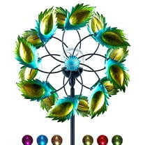 VIEROLA Wind Spinner, 59 inch Metal Wind Spinners with Solar LED Light, Peacock Feather Windmill