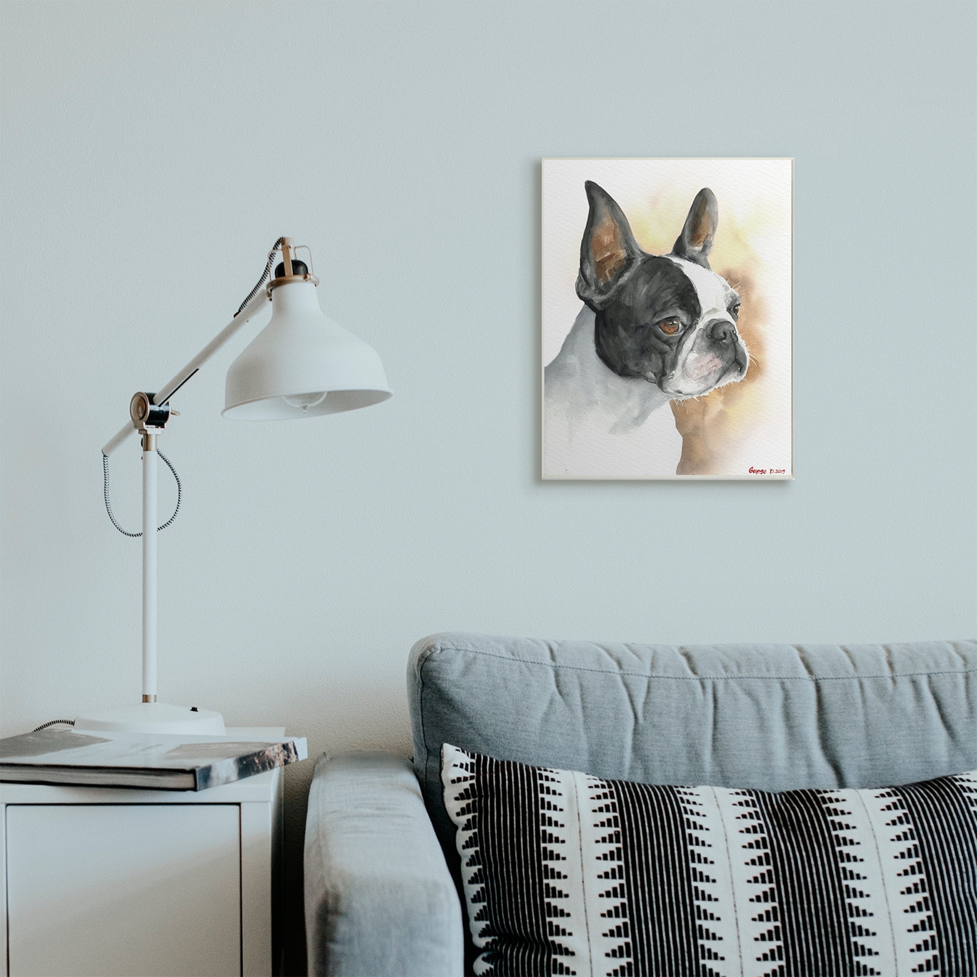 Stupell Industries Boston Terrier Pet Dog Portrait Black Brown Wall Plaque, 13 x 19, Design by George Dyachenko