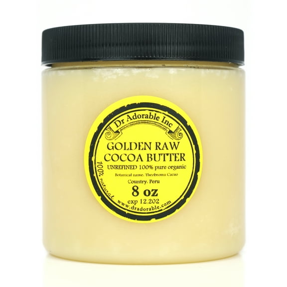 Dr Adorable - 8 oz - Golden Cocoa Butter - Organic Raw Grade A Prime Pressed Unrefined