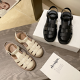 thumbnail image 2 of Sandalias casuales de cuero suave para mujer estilo verano suave punta inferior gruesa retro sandalias romanas planas para mujer, 2 of 5