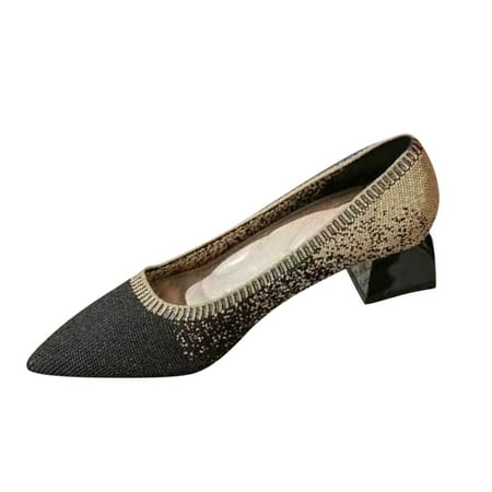 

Youmylove Female Trendy Shoes Fashion Autumn Fly Woven Mesh Breathable Stylish Comfortable Chunky Heel Low Heel Pointed Toe Colorblock Woman Comfort Footwear
