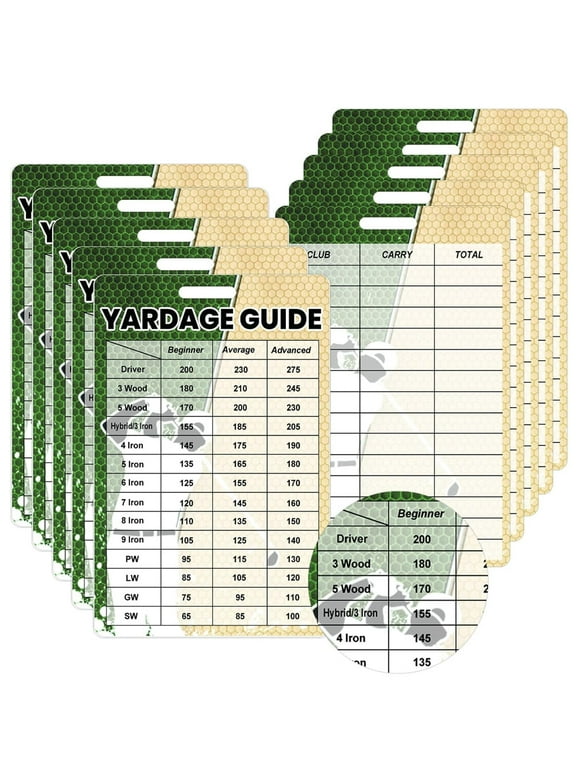 2Pcs Golfers Quick Reference Distance Cards Golf Club Range Estimation Cheat Sheet Cards Golf Club Distance Cards Golf Yardage Guide Card for Seasoned Golfers