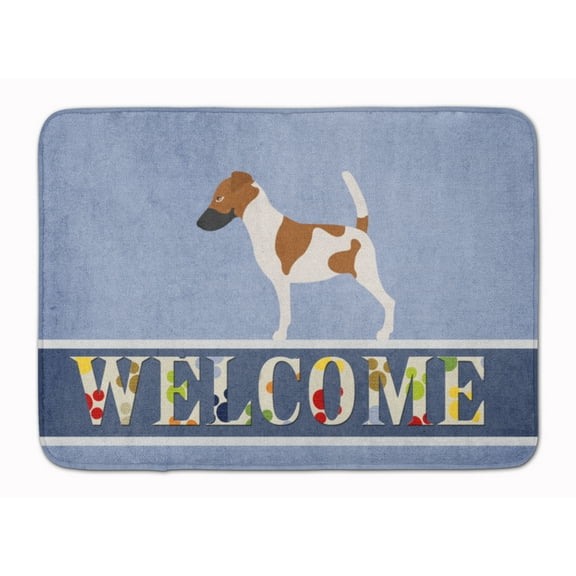 Smooth Fox Terrier Welcome Machine Washable Memory Foam Mat Blue