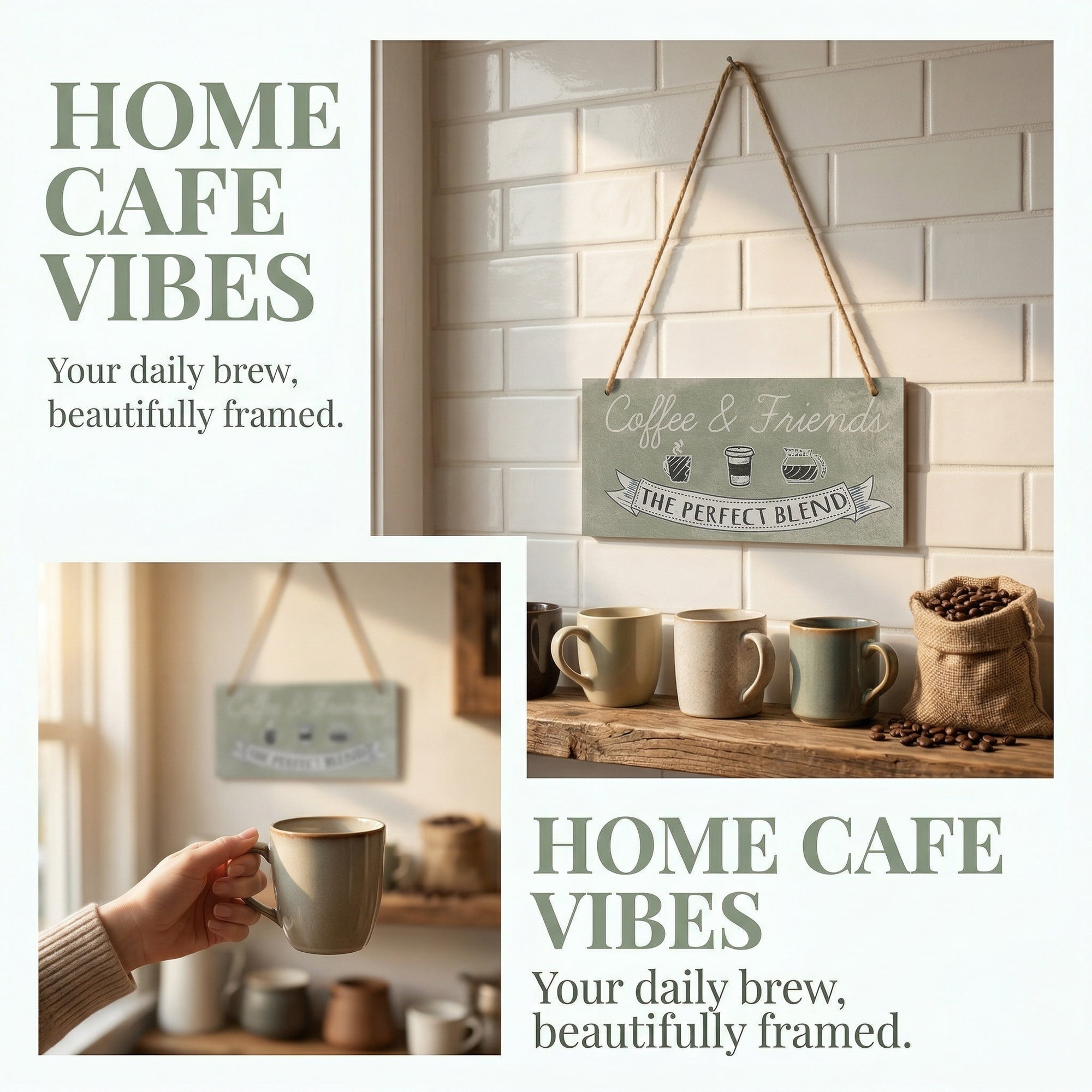 Unique Bargains Coffee Bar Sign Station Decor Rustic Wood Hanging Plaque Style E 3.9in