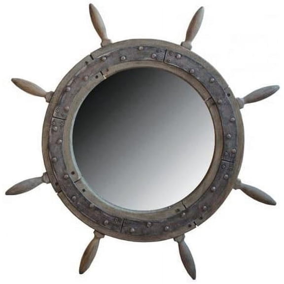 Nagina International 30" Rustic Iron Nautical Antique Vintage Wooden Ship Wheel Mirror | Captain's Maritime Beach Home Decor