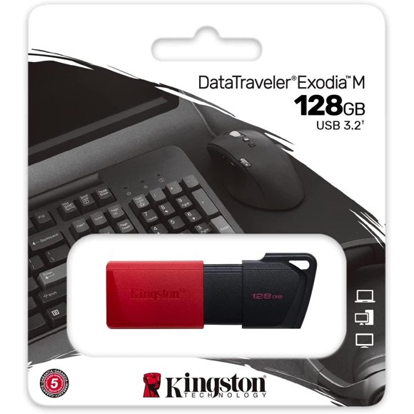 Kingston DataTraveler Exodia M USB 3.2 Flash Drive - 128GB - (Black + Red) (DTXM/128GBCR)