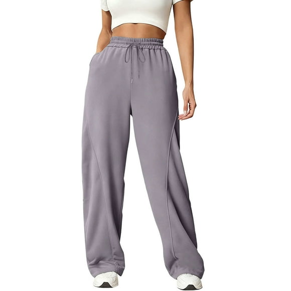 ohmzyzo Wide Leg Sweatpants for Women Drawstring Elastic High Waist Track Pants Baggy Casual Lightweight Trousers Active Track Pants