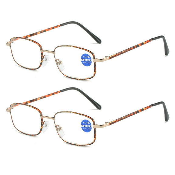 2 Pairs of Women Metal Anti-blue Light Reading Glasses 1.00 Men Vintage Rectangle HD Tortoiseshell Readers  1.00 Strength