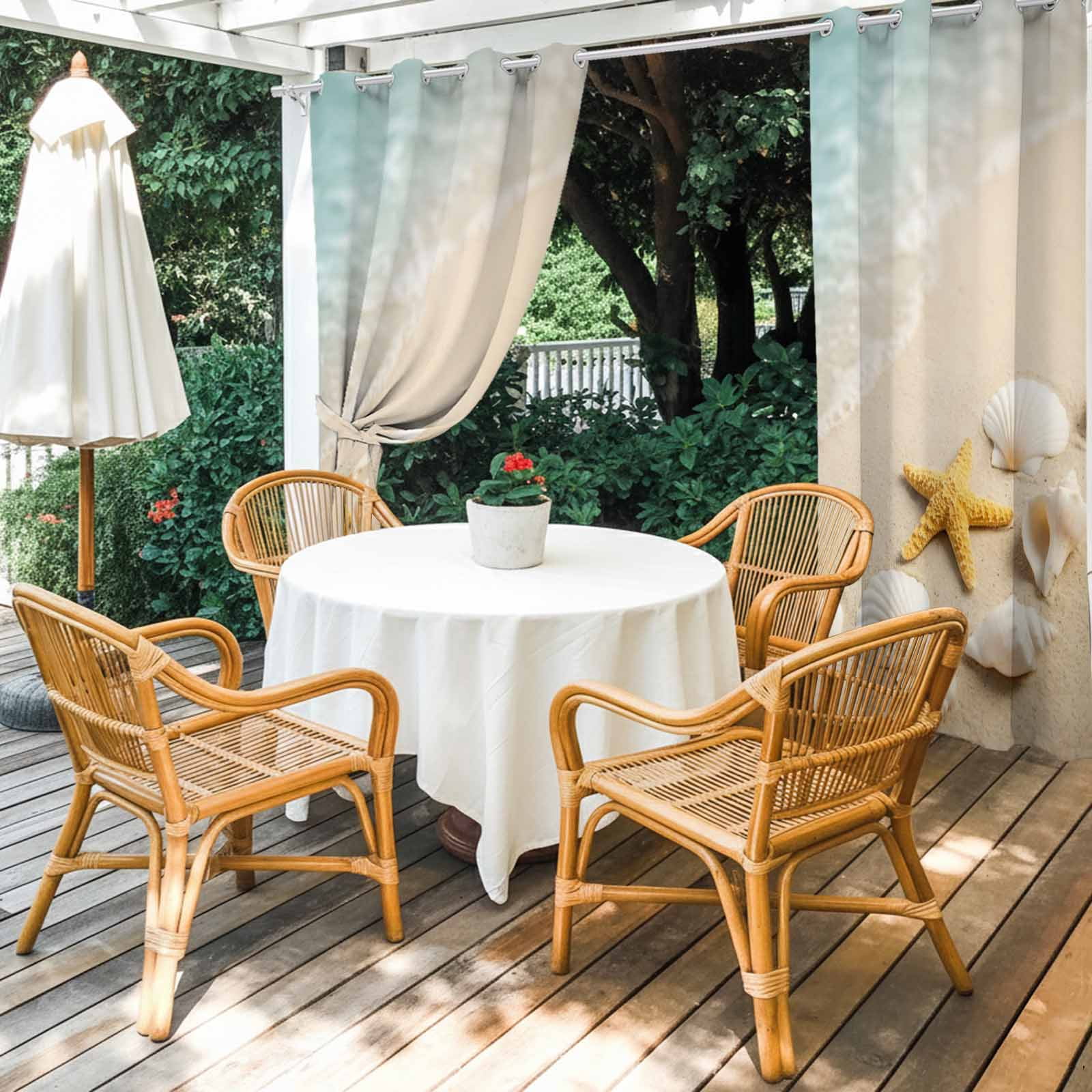 Ocean Outdoor Curtains for Patio, Summer Beach Teal Sea Wave Starfish Seashells Beige Sand Sunshade Privacy Drapes Grommet Waterproof Outside Curtains for Porch/Cabana/Balcony 54"x 108", 2 Panel