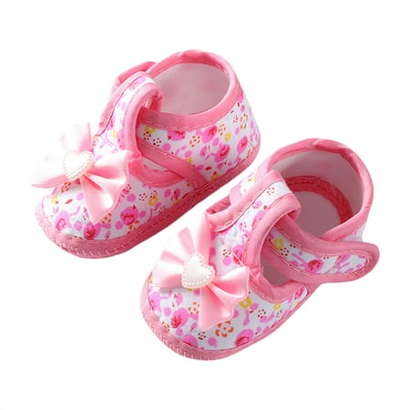 

Baby Girls Flat Shoes Bowknot Flower Print Non-slip Toddler Shoes