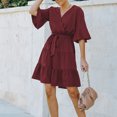 thumbnail image 4 of Vestido De Cintura Con Lazo Escalonado, Material De Poliéster, Manga Corta, Suelto, Cómodo, Vestido Con Volantes Para Negocios ANGGREK AC1711, 4 of 6