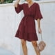 thumbnail image 3 of Vestido corto con cuello en V,Vestido con cintura con lazo en niveles Vestido con cintura con lazo en niveles Vestido de manga corta Diseño a prueba de futuro, 3 of 6