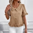 thumbnail image 5 of Xuyuer Women's Summer Solid Color Front Placket Button Down Short Sleeve Casual Top Blouse Soft Breathable, 5 of 7