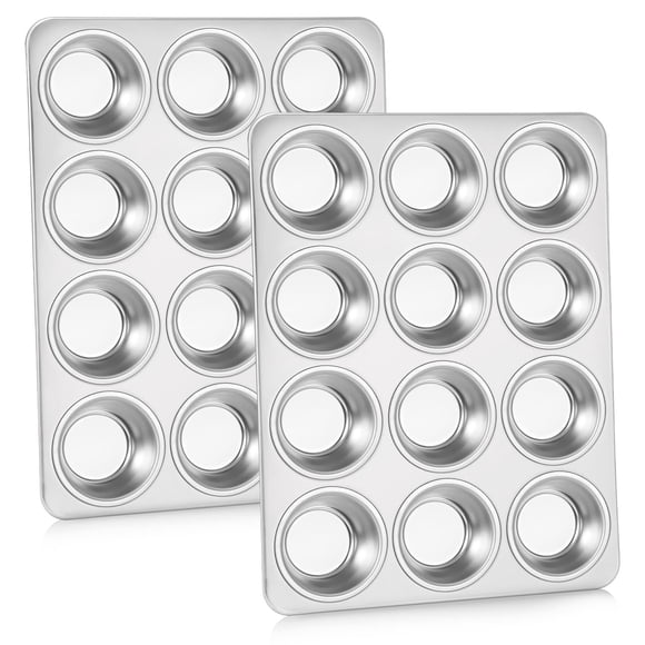 Molde para magdalenas P&P CHEF de acero inoxidable, 12 tazas, juego de 2