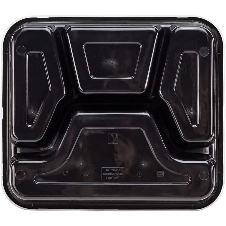 Asporto 32 oz Black Plastic 2 Compartment Food Container - with Clear Lid,  Microwavable - 8 3/4 x 6 x 2 - 100 count box