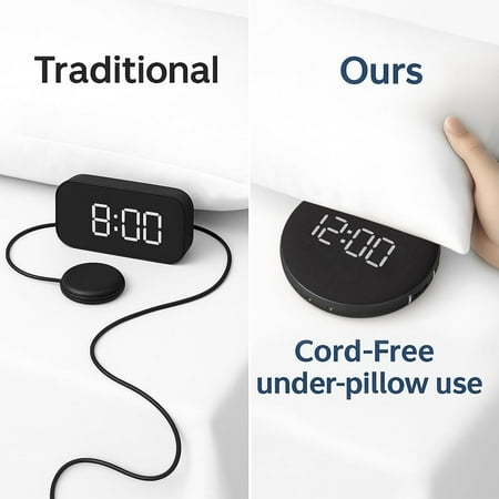 Loud Vibrating Alarm Clock for Heavy Sleepers, Kids, Teens, Hearing Impaired, Deaf, Travel Friendly