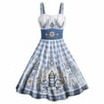 thumbnail image 4 of HBYJLZYG Women's Dirndl Dress, Oktoberfest Bavarian Blue Gingham Sleeveless Midi A-Line Dress with Beer Mug Embroidery and Apron, Traditional German Festival Costume for Carnival Party, 4 of 5
