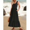 thumbnail image 3 of Women's 2024 Summer Sleeveless Dress Square Neck Pleated Tiered Swing Casual Maxi Dresses with Pockets, 3 of 6