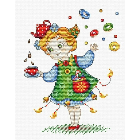 UPC: 4627077369708 | Cross Stitch Kit Celebration Tea M-147 / SM-147 Needlework MP Studia Girl Green