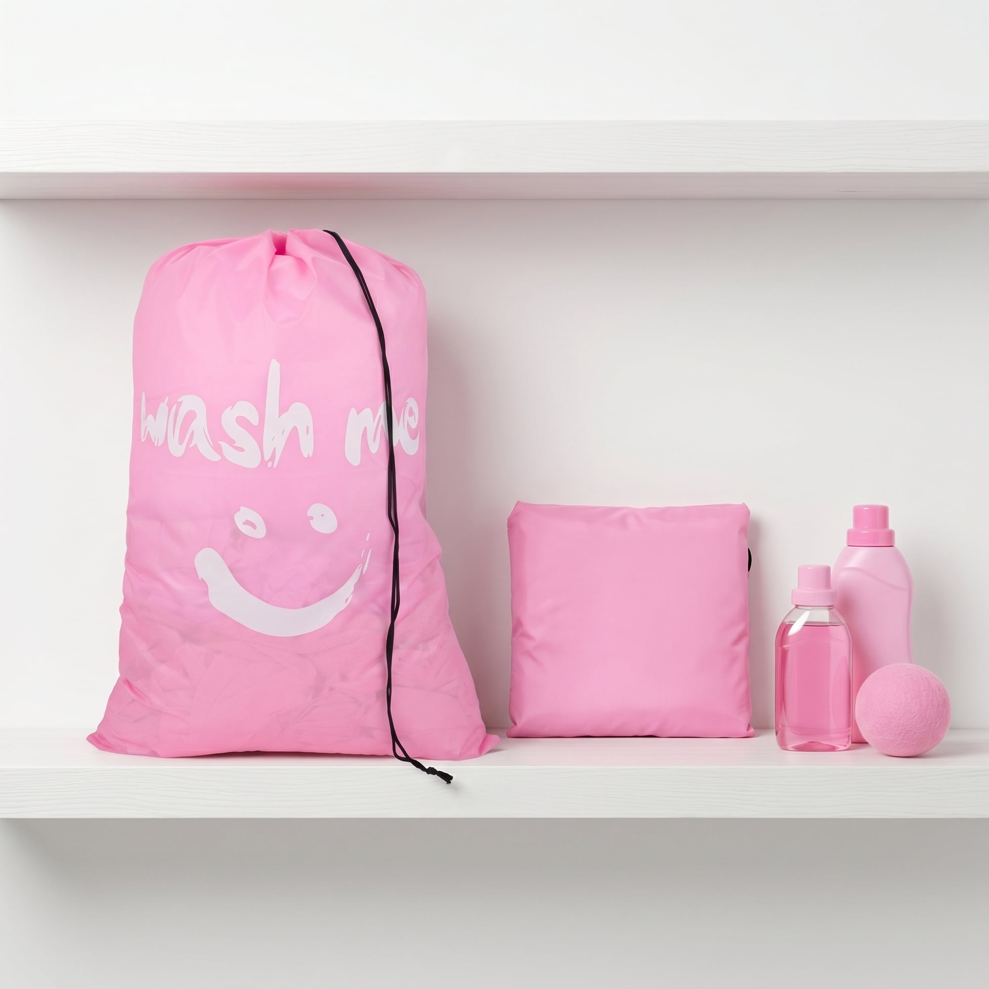 Unique Bargains 2Pcs Waterproof Wet Dry Travel Laundry Bag Pink 24" x 36.2"