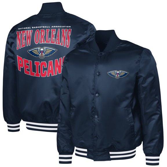 Men's G-III Sports by Carl Banks Navy New Orleans Pelicans Adaptive Bold Logo Satin Varsity Jacket