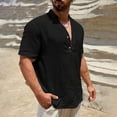 thumbnail image 3 of CQONEPT Men's Casual Henley Shirt Short Sleeve Shirts Summer Beach T Shirts Button Solid Color Tops Black S, 3 of 5