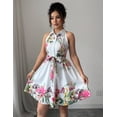 thumbnail image 4 of EASYBRAUS Women Halter Neck Summer Floral Dress Sleeveless Pleated Vacation Dress, 4 of 7