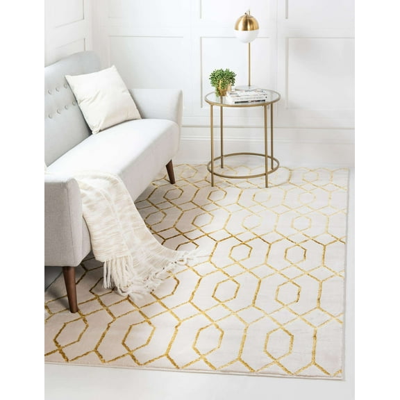 Marilyn Monroe Glam Collection Area Rug - Trellis (6' 1" x 9' Rectangle White Gold/Gold)